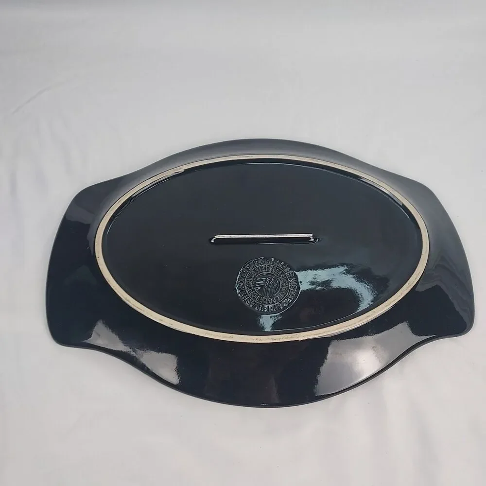 Longaberger Pottery Black Oval Serving Platter Handled USA Woven Traditions